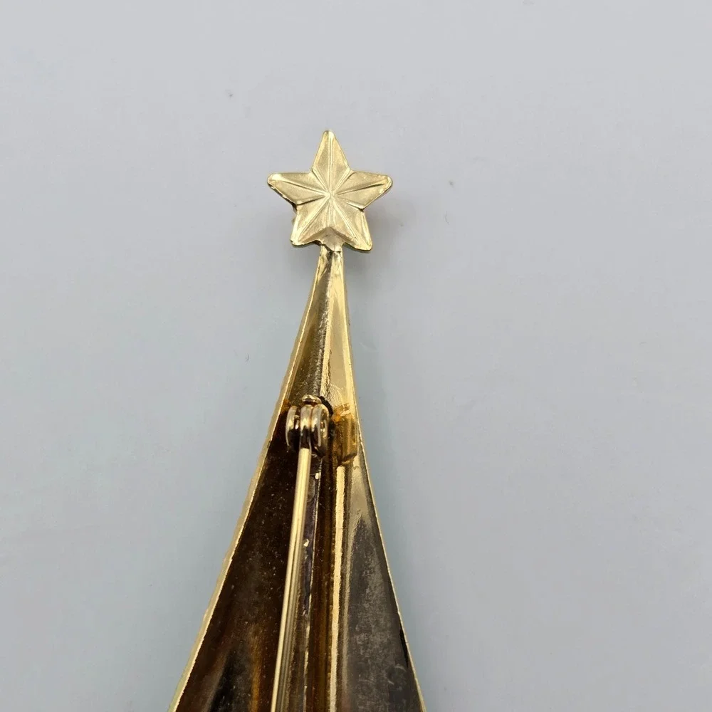 Cerrito Christmas Tree Brooch Green Enamel Rhinestone Star Signed Vintage